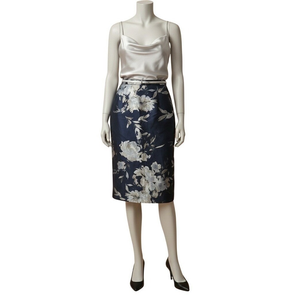 Ralph Lauren Collection Floral Jacquard Pen Silk Linen Pencil Skirt Sz 10 NWOT